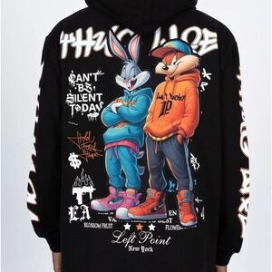 Left Point New York Thug Life Bugs Bunny Graphic Hoodie Black Mens XL